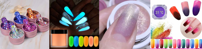 Faux ongles avec des pigments à effet